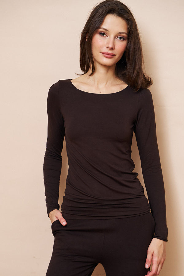 Majestic Soft Touch Long Sleeve Boatneck in Coffee