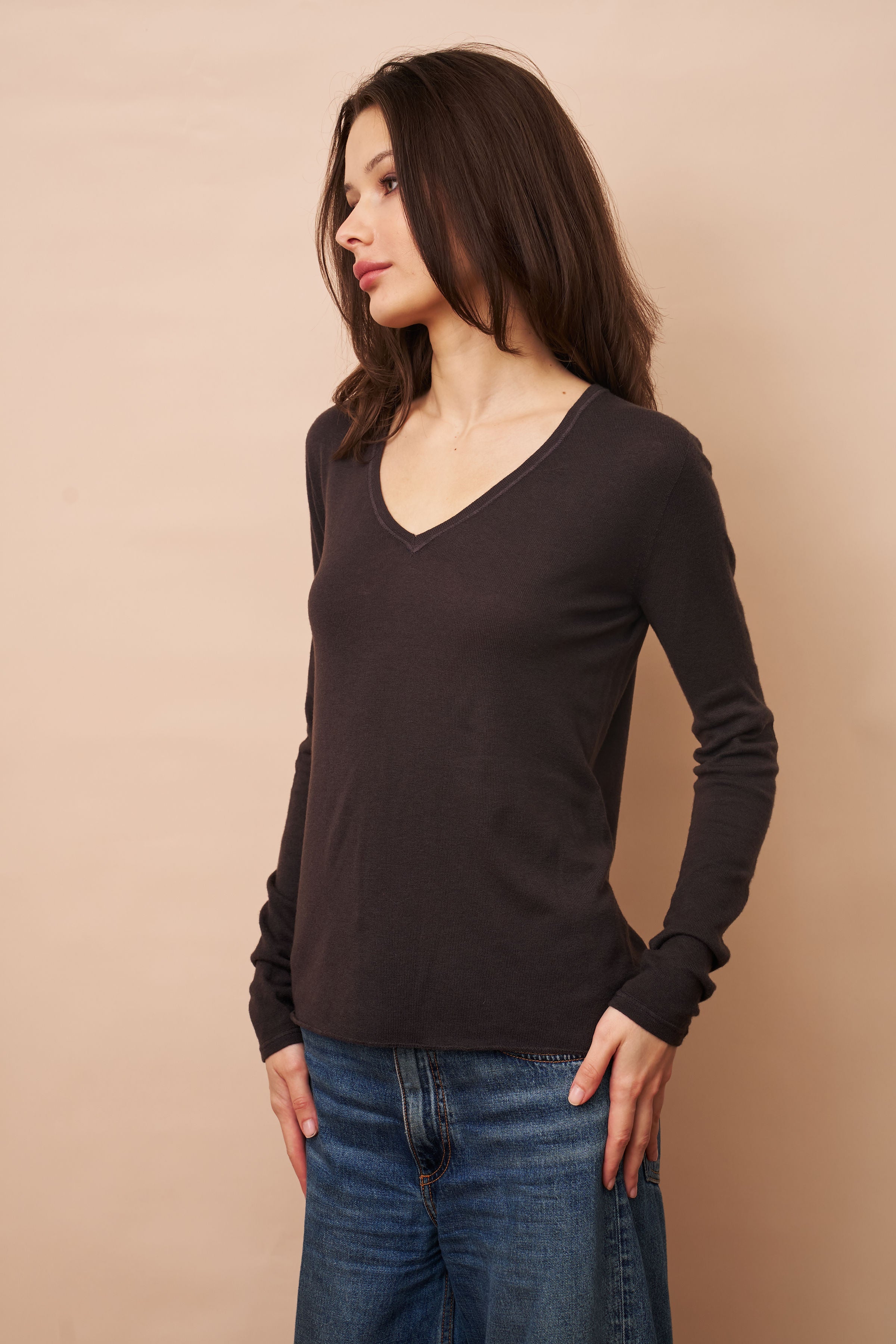 Majestic Washable Cashmere V-Neck Long Sleeve Sweater