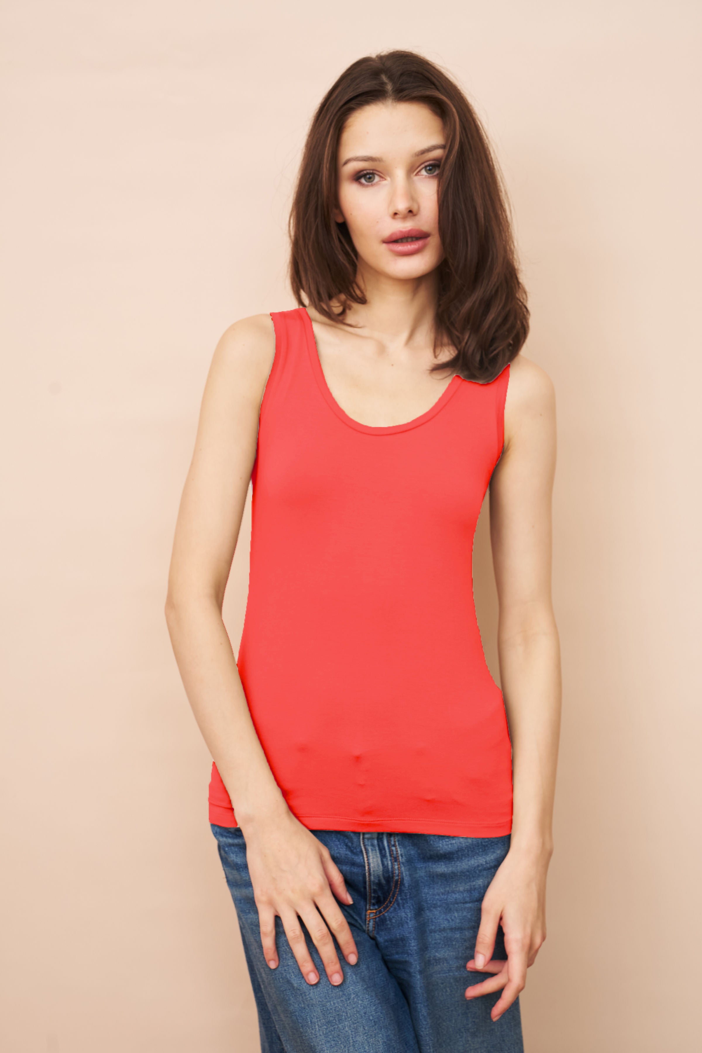 Majestic Flat Edge Scoop Viscose Tank in Hibiscus