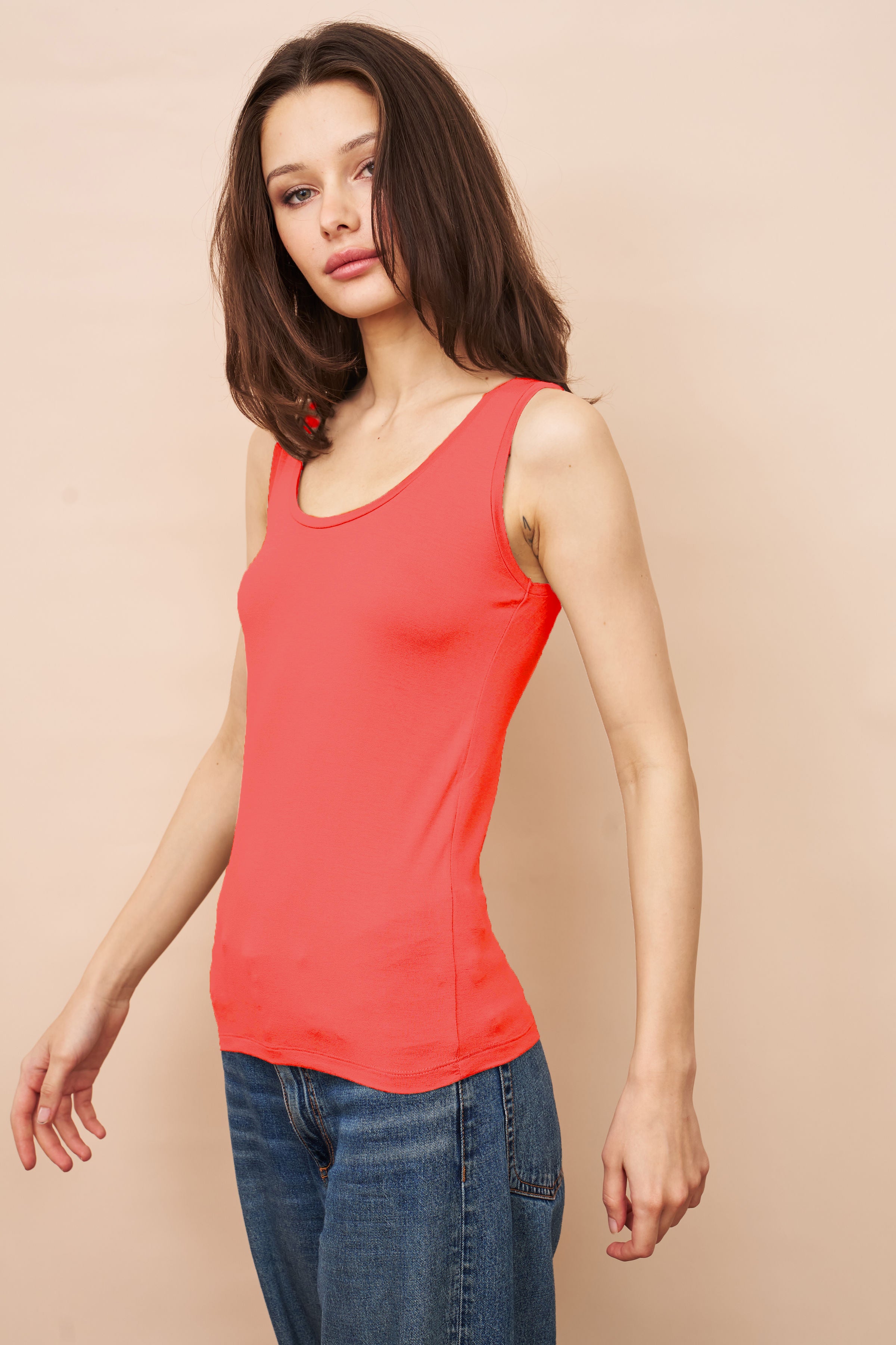 Majestic Flat Edge Scoop Viscose Tank in Hibiscus