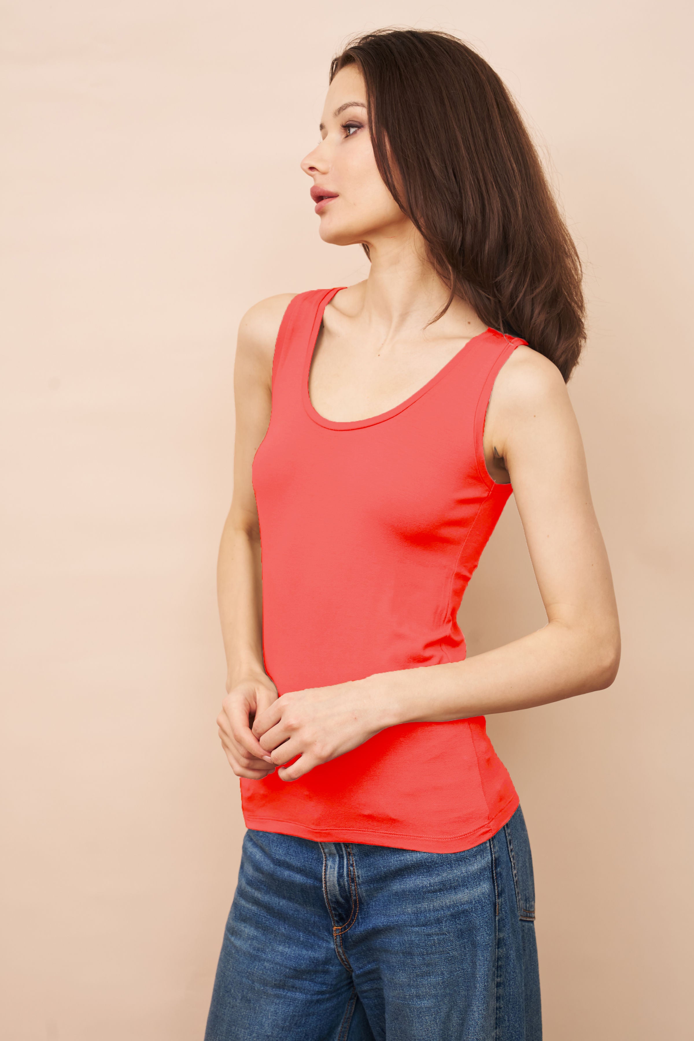 Majestic Flat Edge Scoop Viscose Tank in Hibiscus