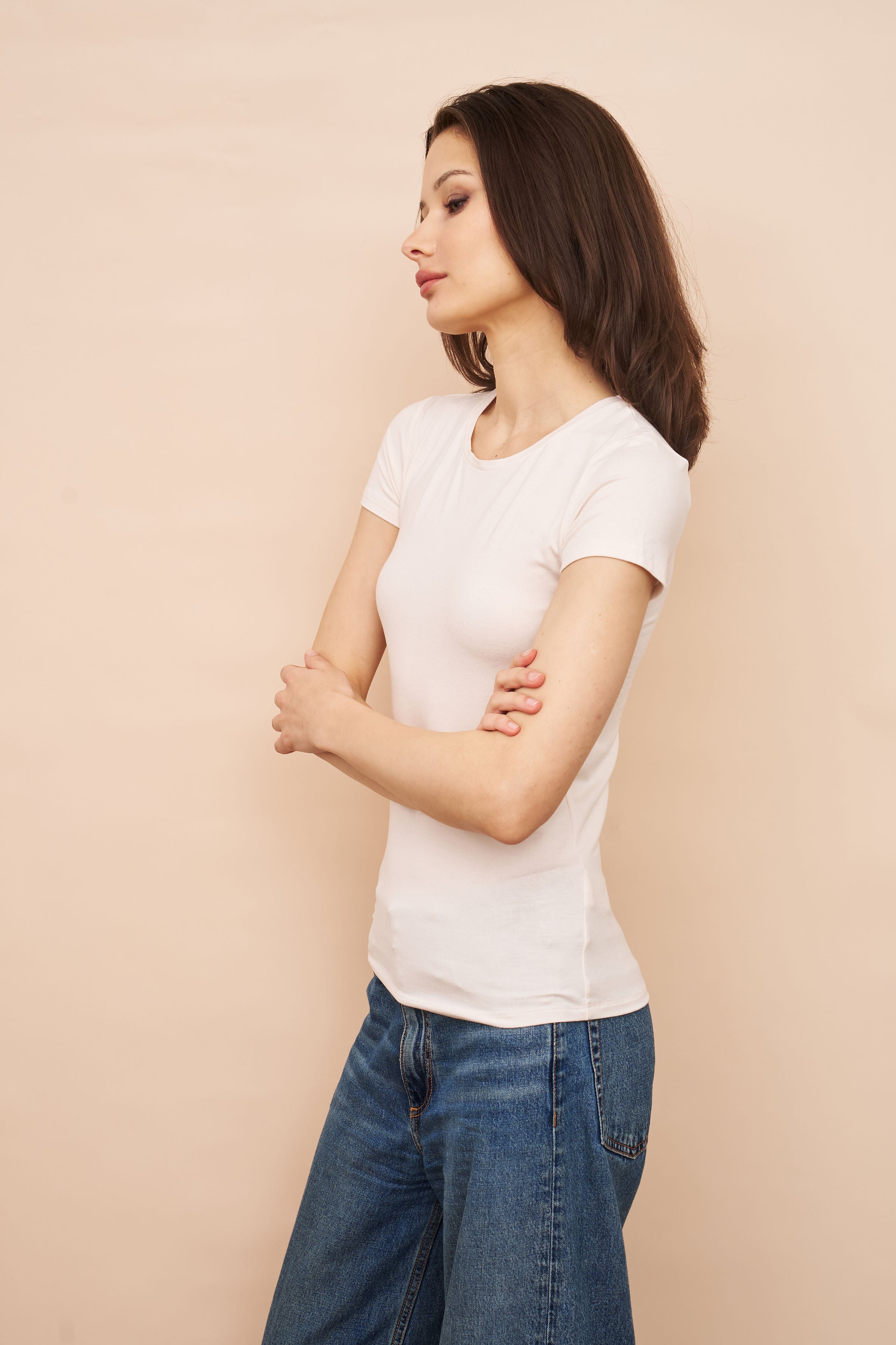 Majestic Soft Touch Short Sleeve Crewneck in Cream