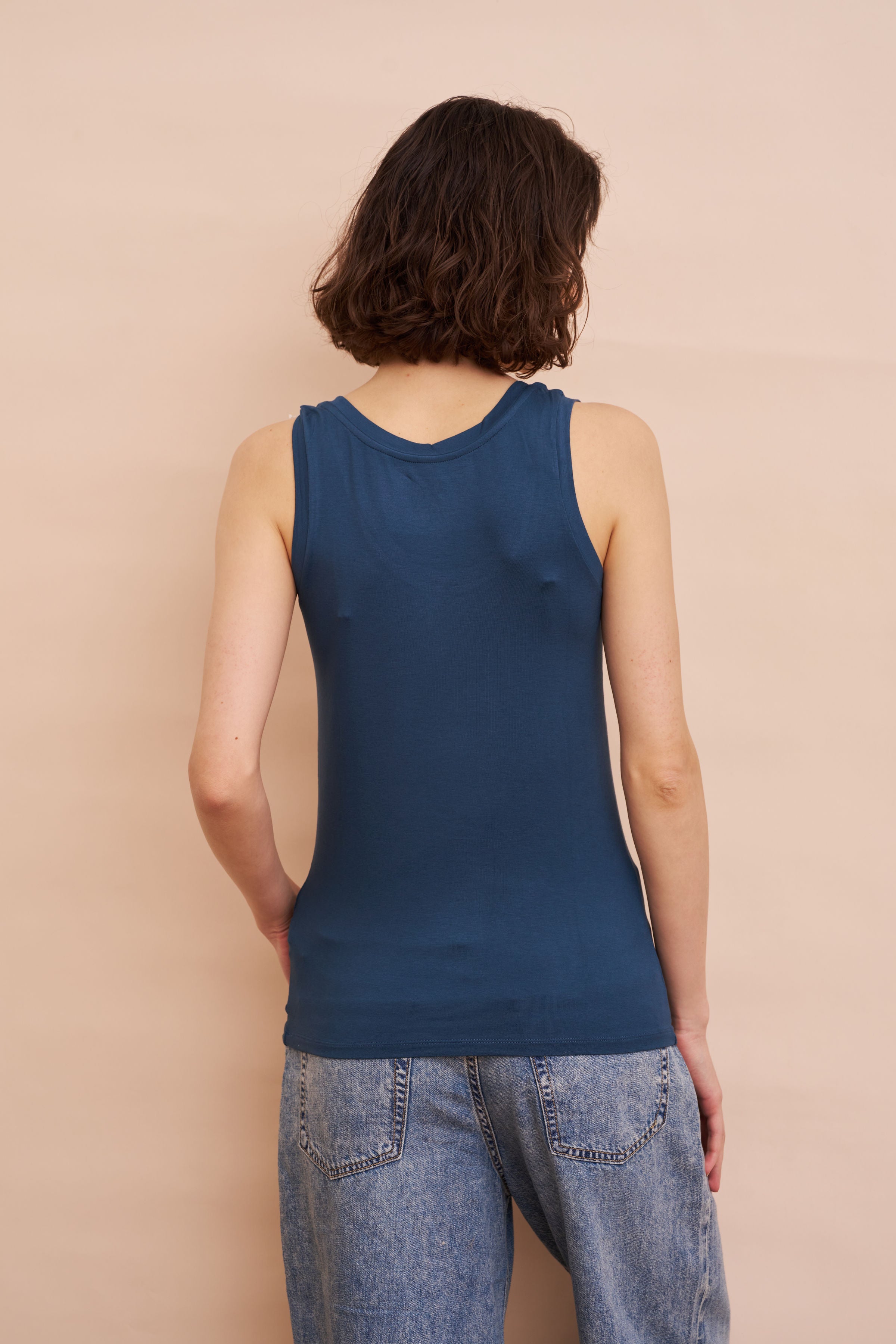 Majestic Flat Edge Scoop Viscose Tank in Bleu de Nimes