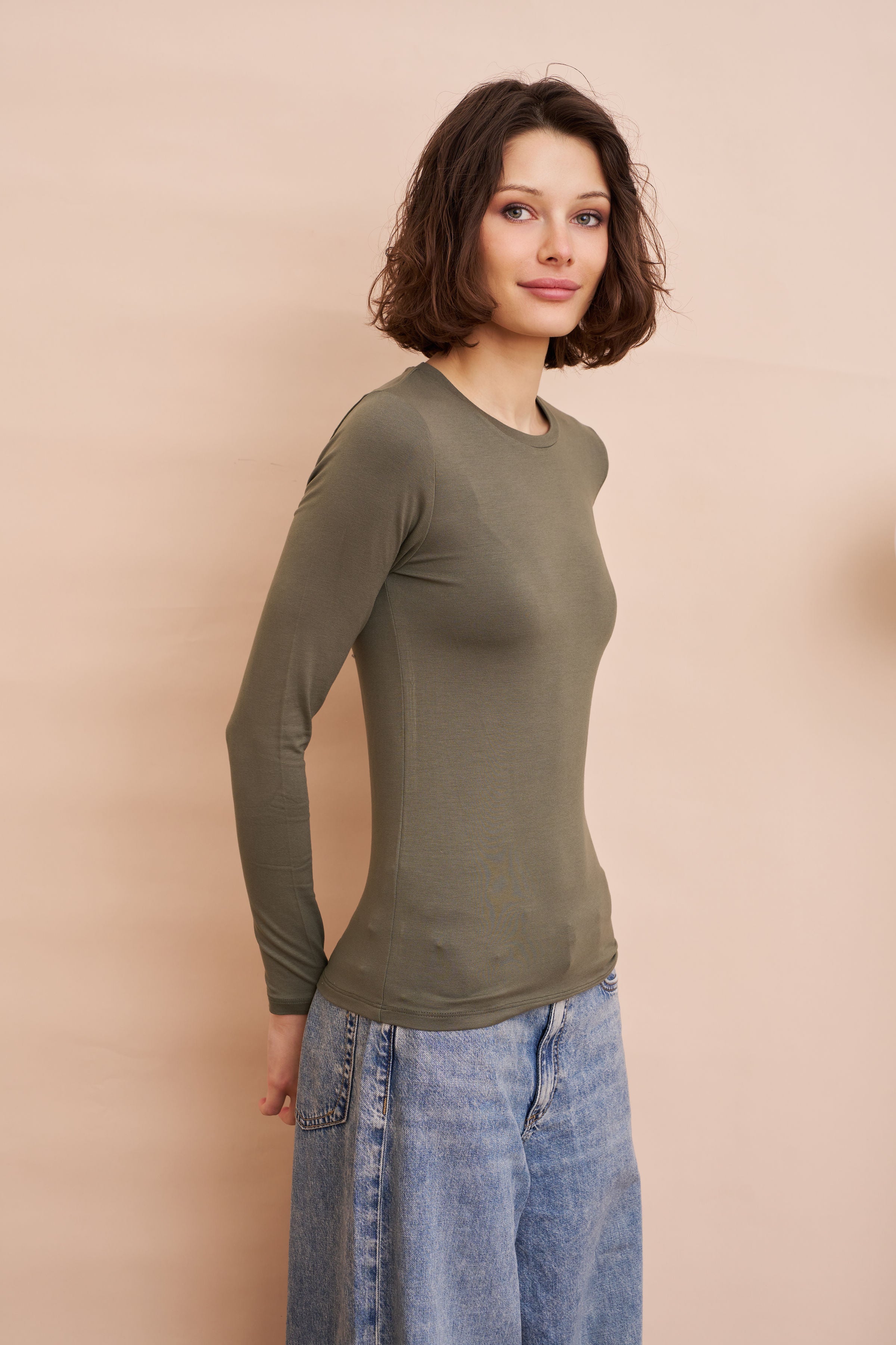 Majestic Long Sleeve Soft Touch Viscose Crewneck in Lichen