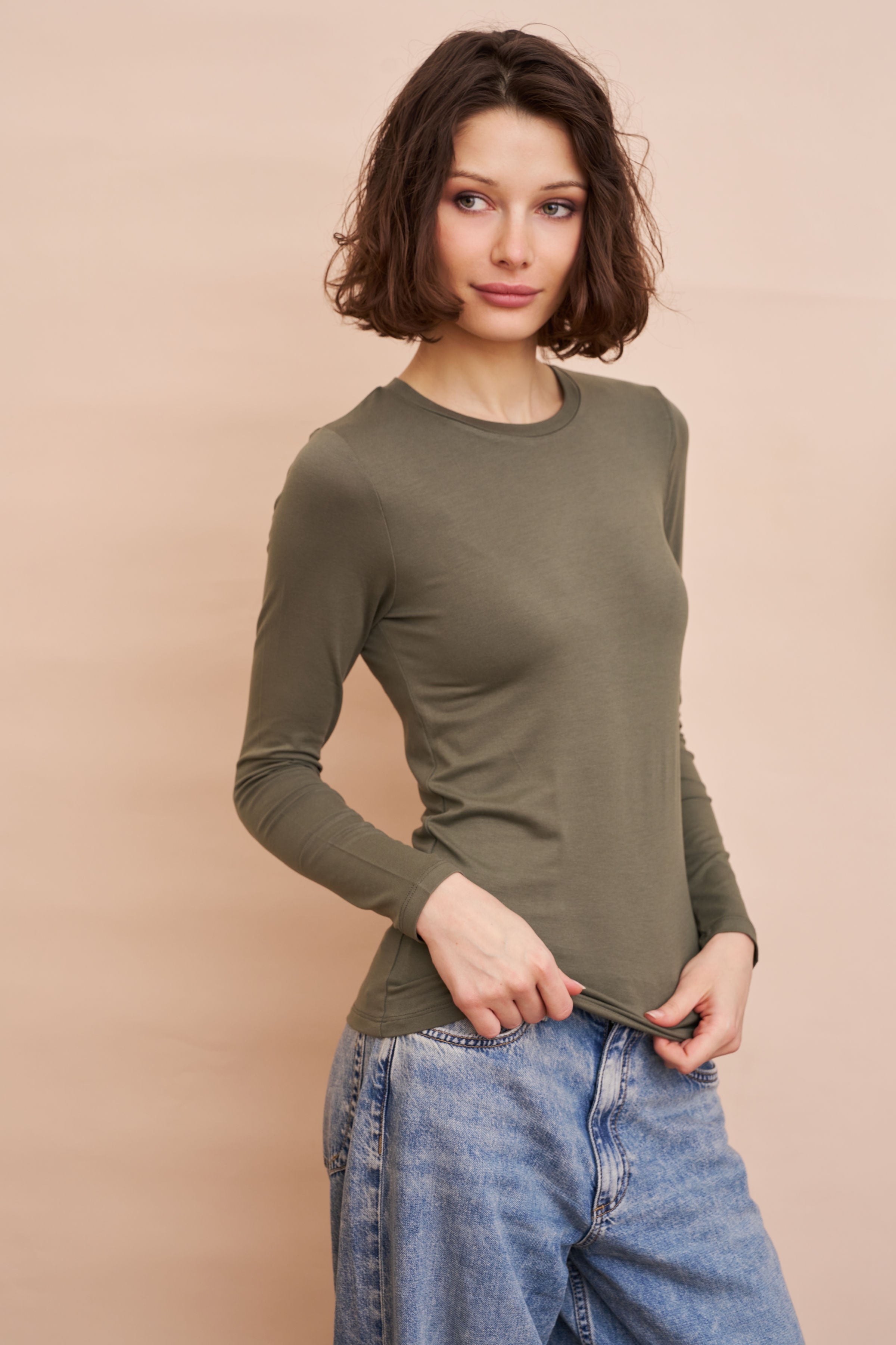 Majestic Long Sleeve Soft Touch Viscose Crewneck in Lichen