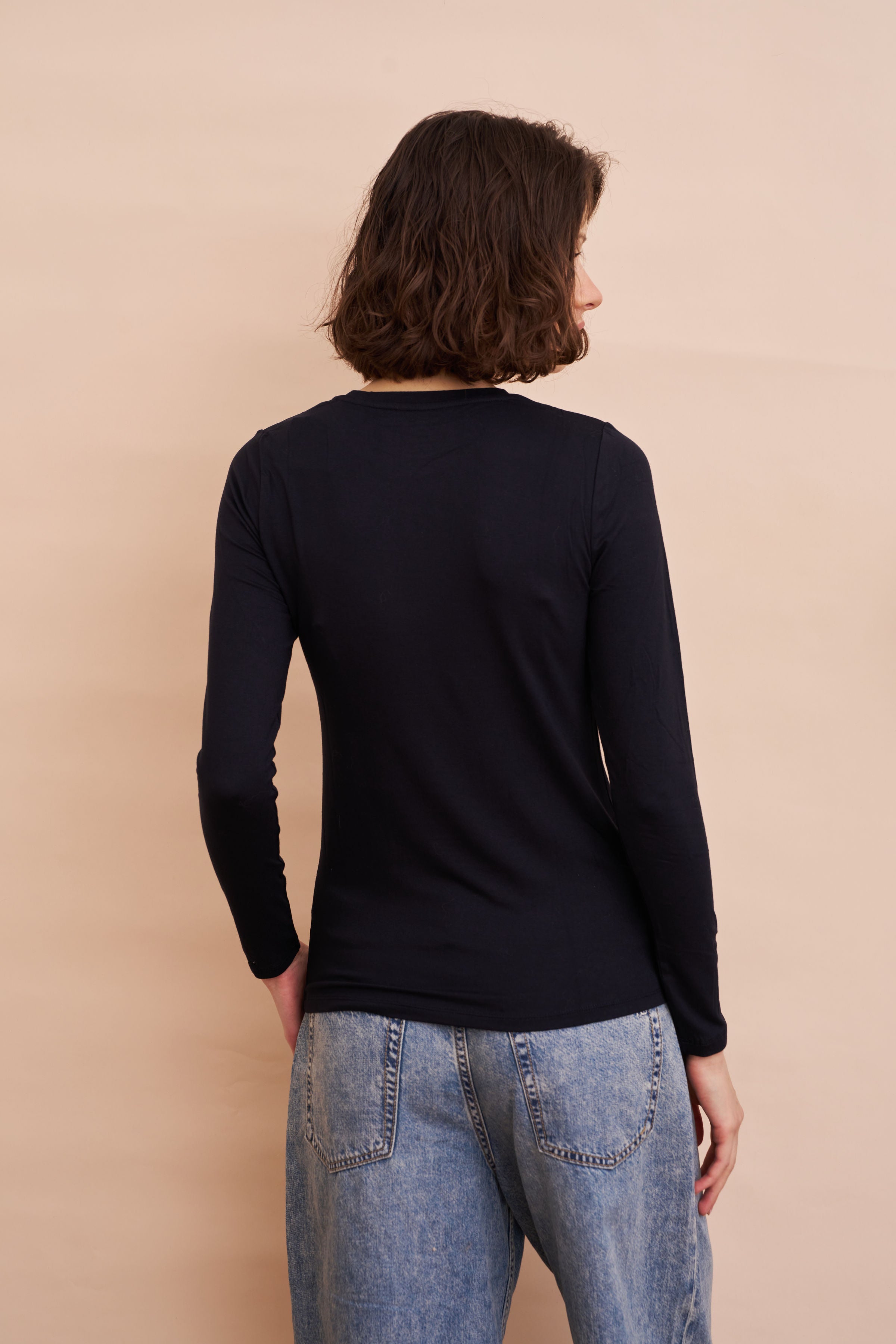 Majestic Long Sleeve Soft Touch Viscose Crewneck in Marine
