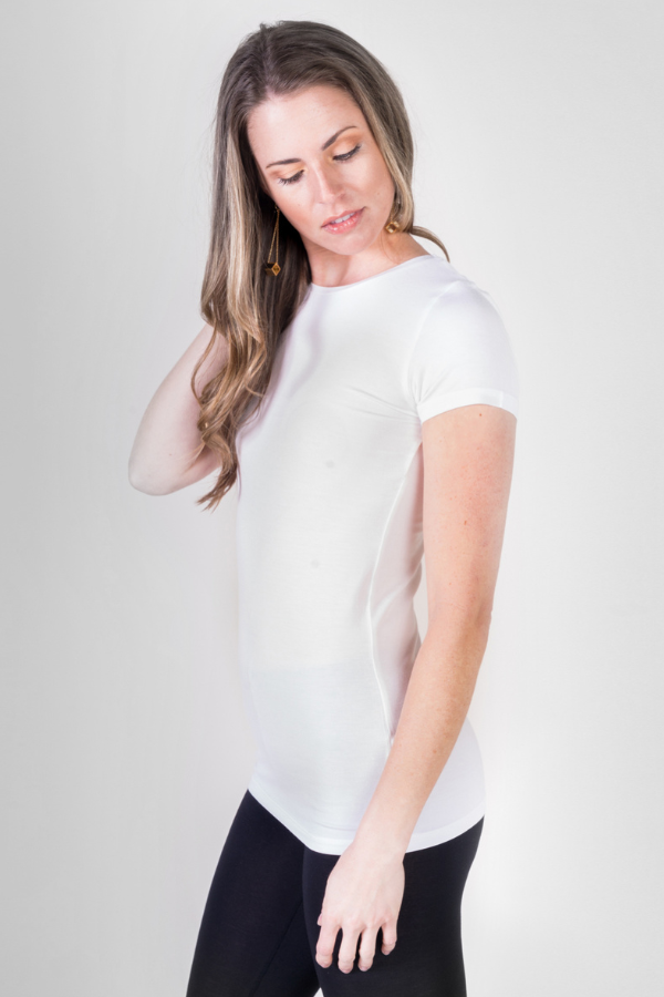 Majestic Short Sleeve Crewneck Tee with Finished Trim in White