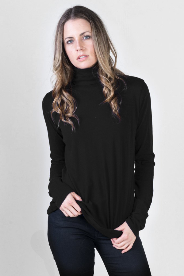 Majestic Long Sleeve Cotton/Cashmere Turtleneck in Noir/Black