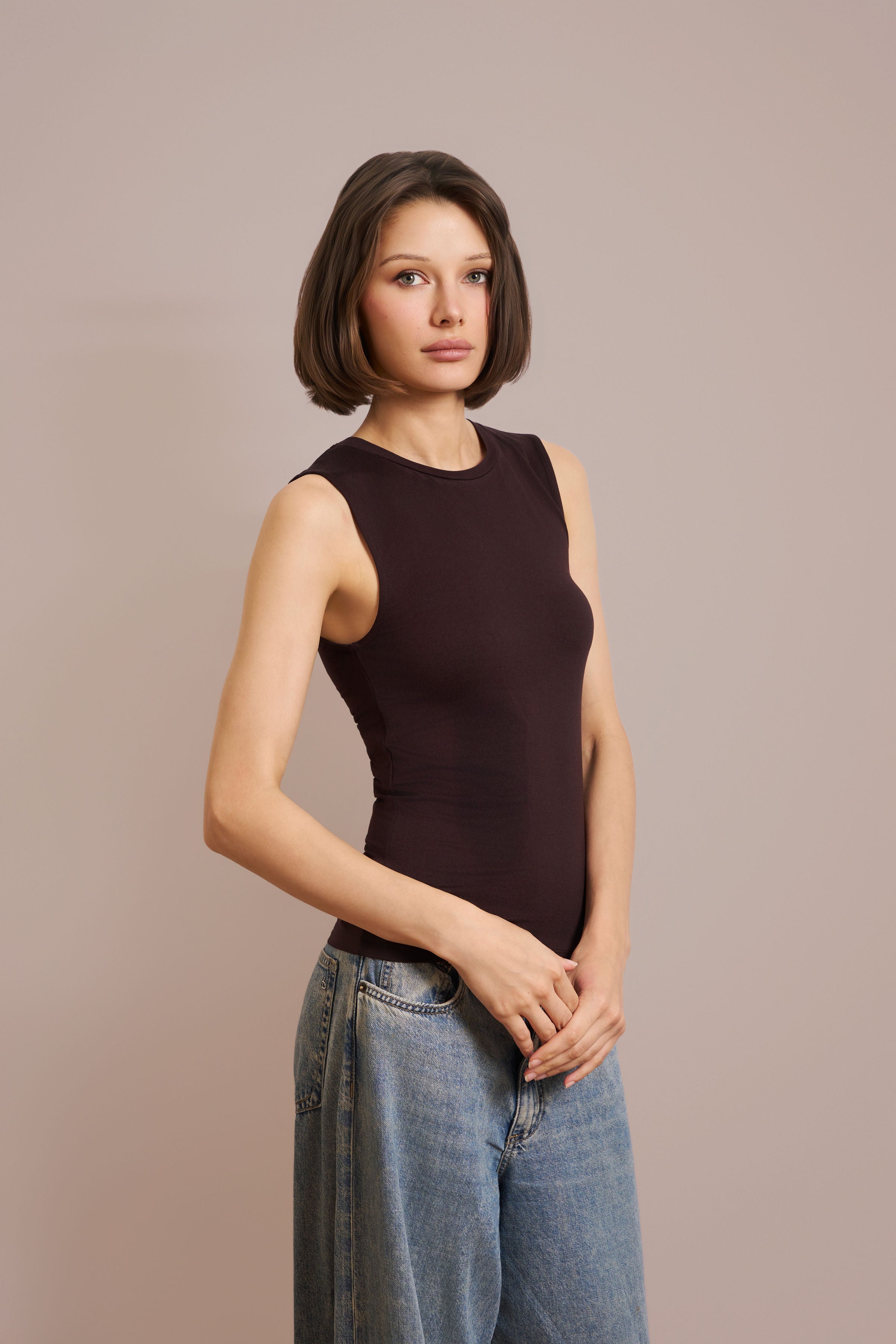 Majestic Soft Touch Sleeveless Crewneck Tank in Aubergine