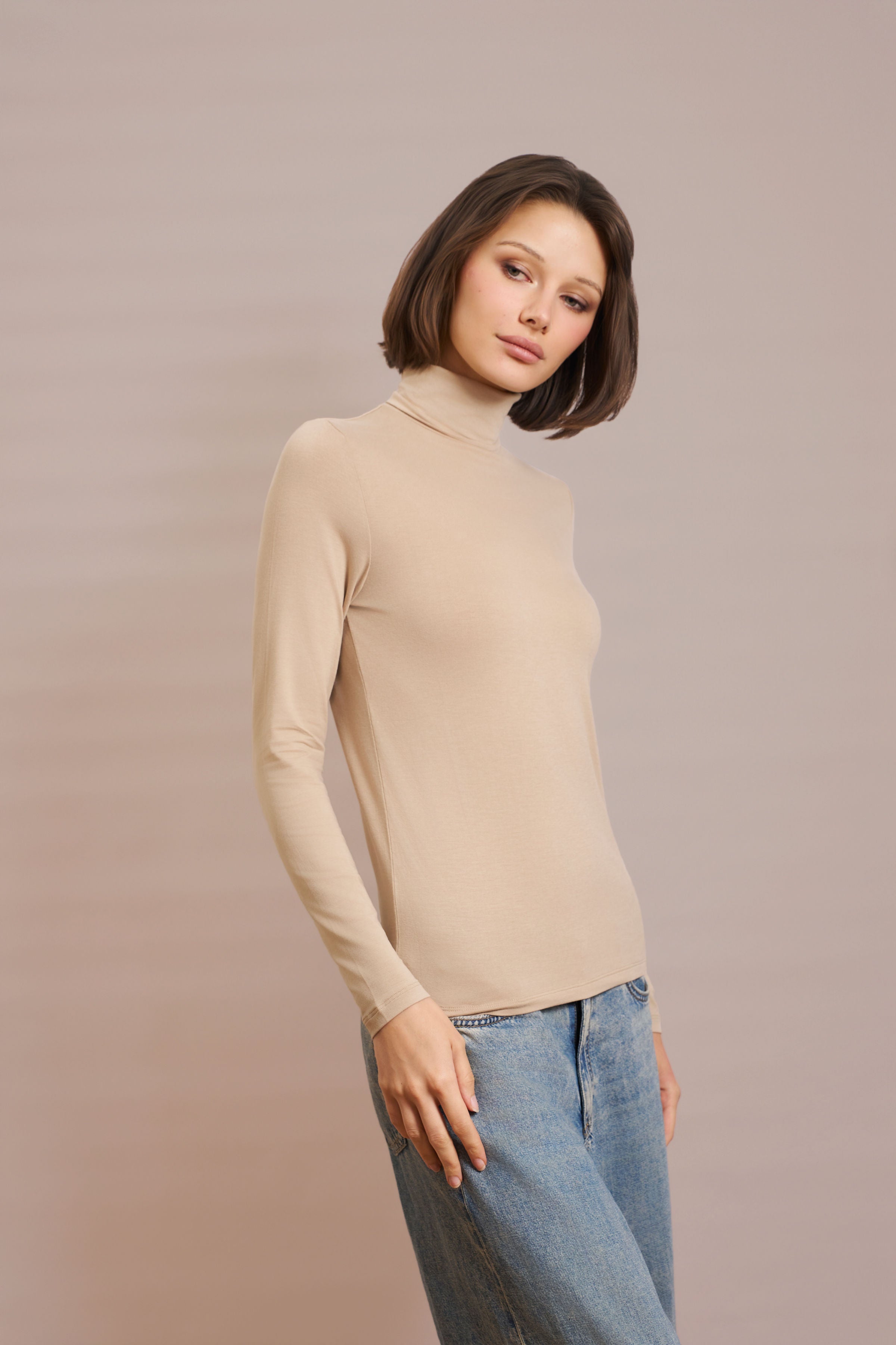 Majestic Soft Touch Long Sleeve Turtleneck in Powder Blush