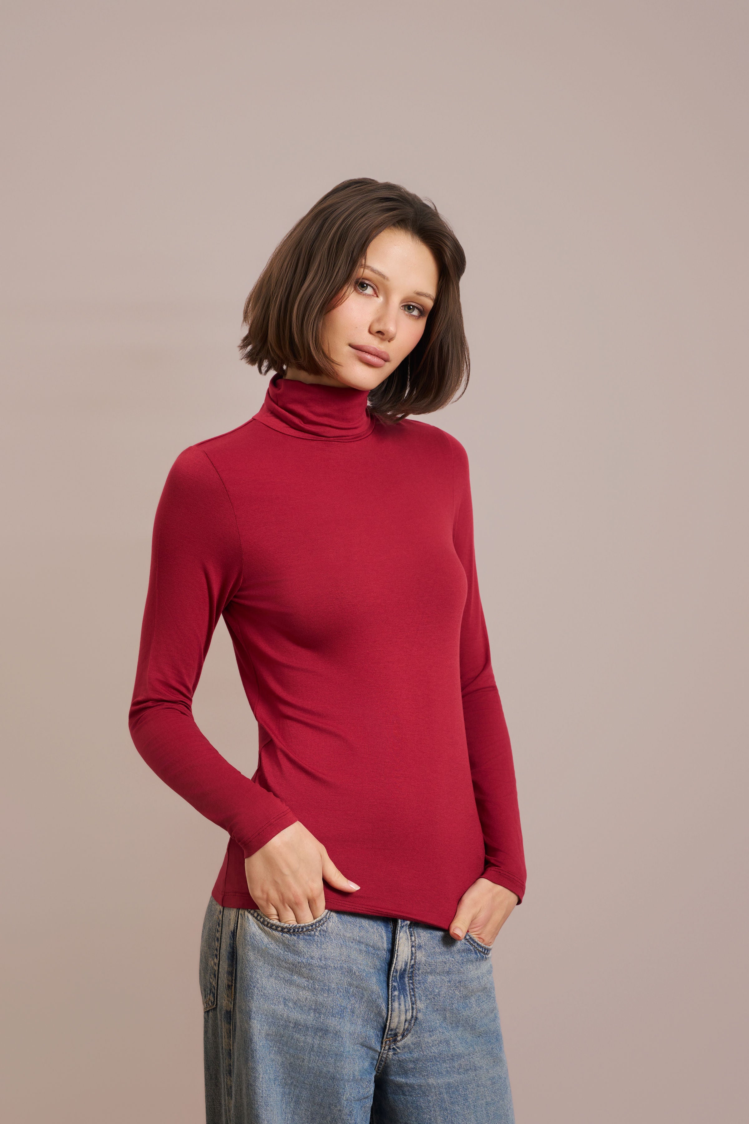 Majestic Soft Touch Long Sleeve Turtleneck in Syrah