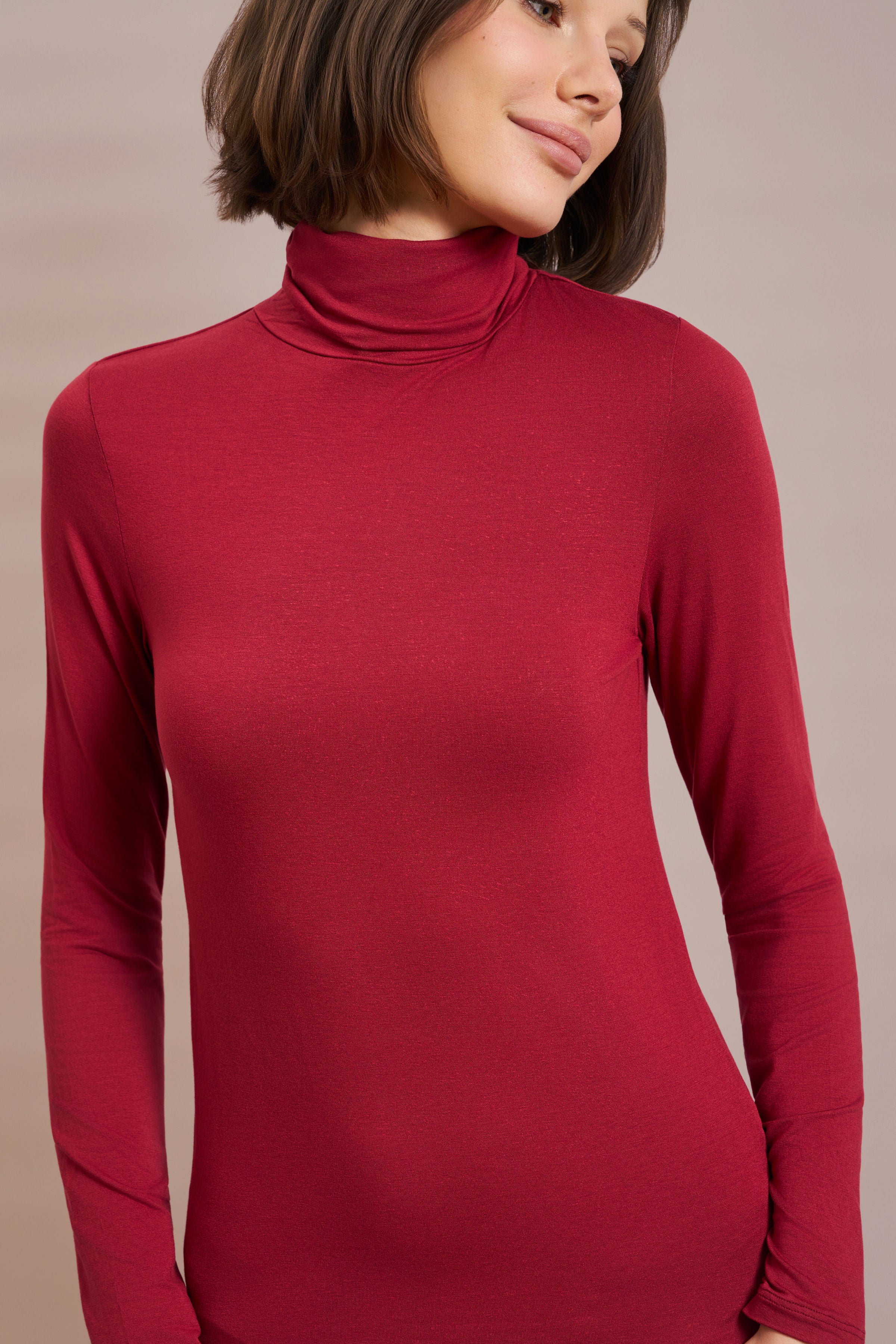 Majestic Soft Touch Long Sleeve Turtleneck in Syrah