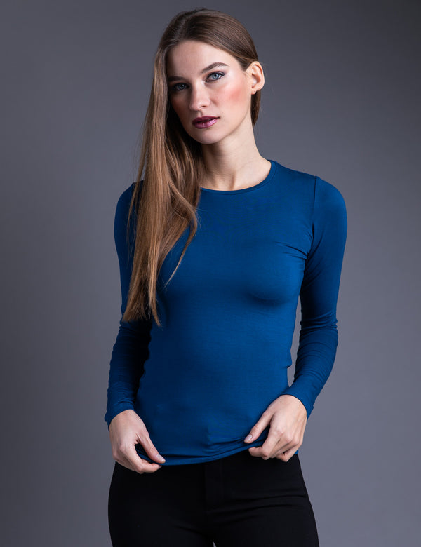 Majestic Long Sleeve Viscose Crewneck in Notte
