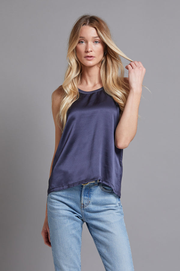 Majestic Silk Front Tank in Navy
