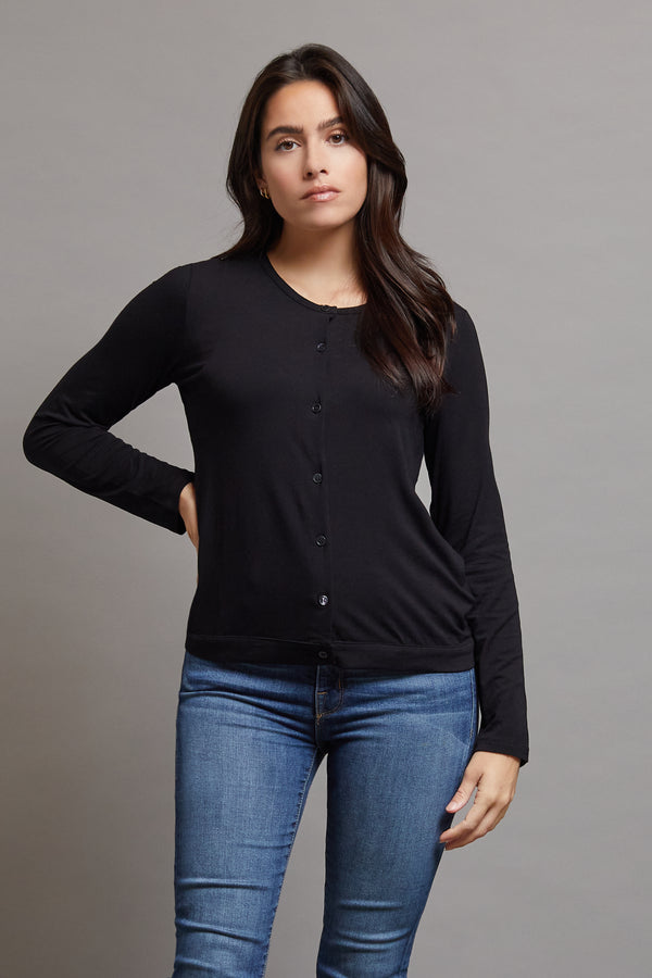 Majestic Long Sleeve Button Cardigan in Black