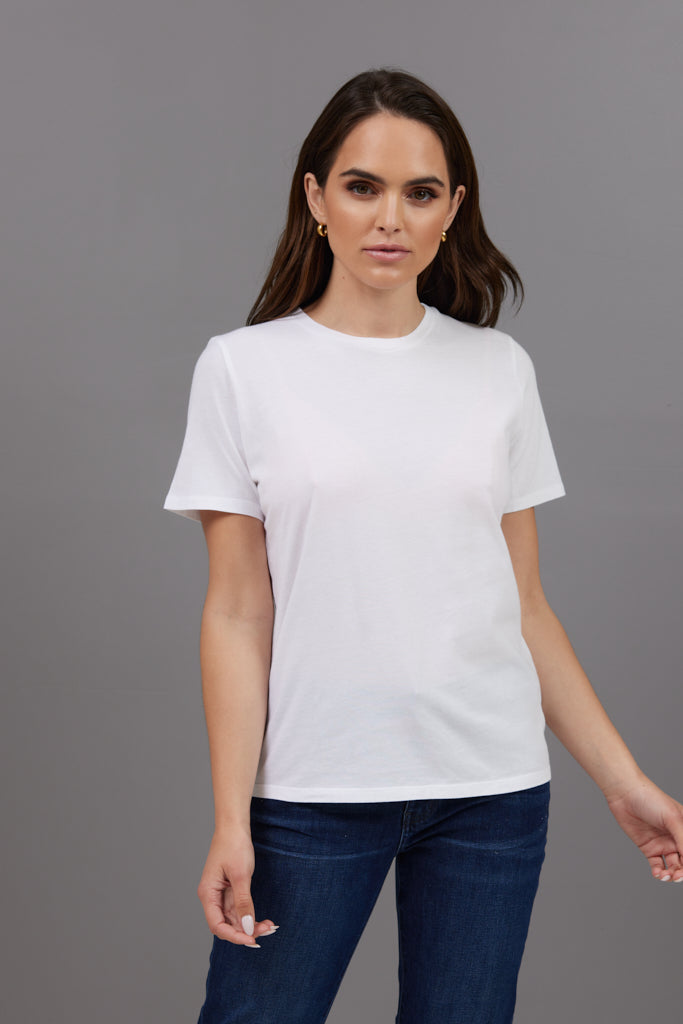 Majestic Short Sleeve Cotton Crewneck Tee in White