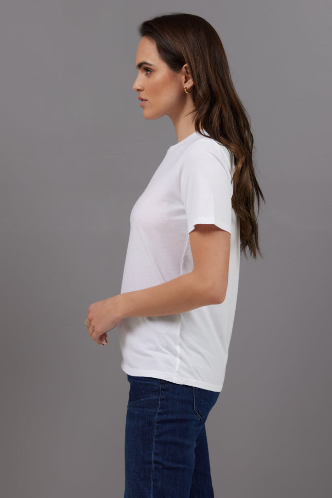 Majestic Short Sleeve Cotton Crewneck Tee in White