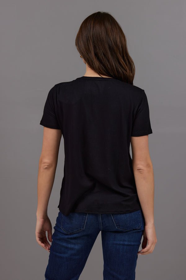 Majestic Soft Touch Semi Relaxed  V-Neck Tee in Black