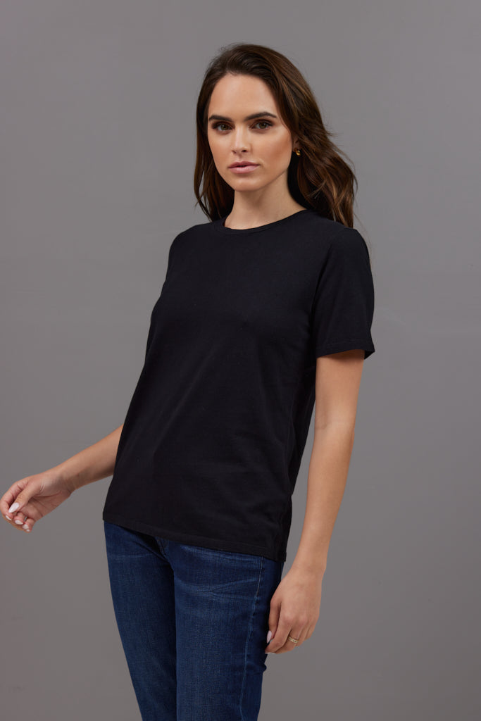 Majestic Short Sleeve Cotton Crewneck Tee in Black