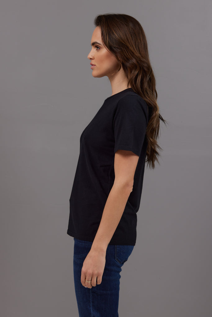 Majestic Short Sleeve Cotton Crewneck Tee in Black