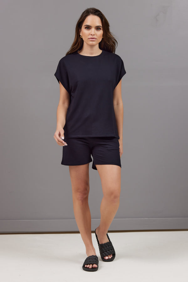 Majestic French Terry Semi Relaxed Tee in Navy