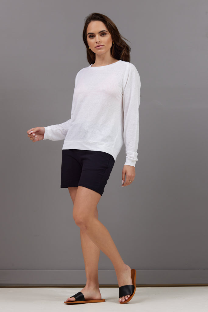 Majestic Long Sleeve Linen Pullover in White
