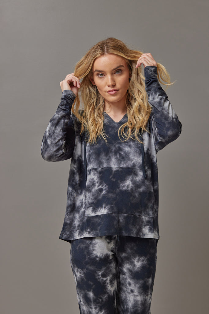 Majestic French Terry Tie Dye Hoodie in Marine