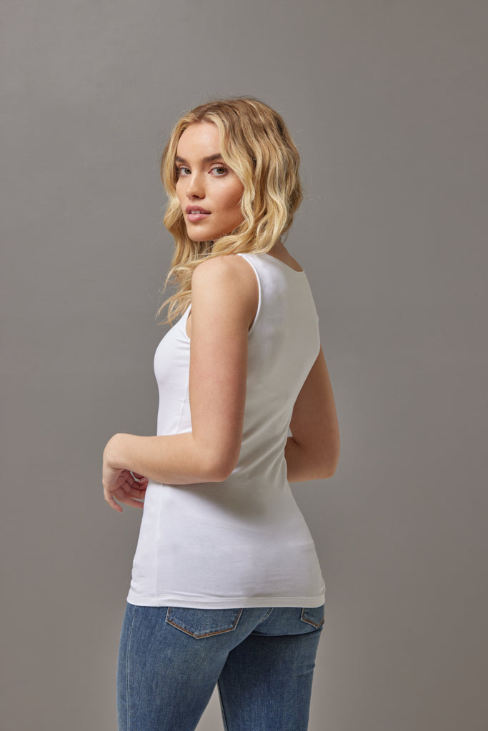 Majestic Boatneck Sleeveless Tank in Blanc/White