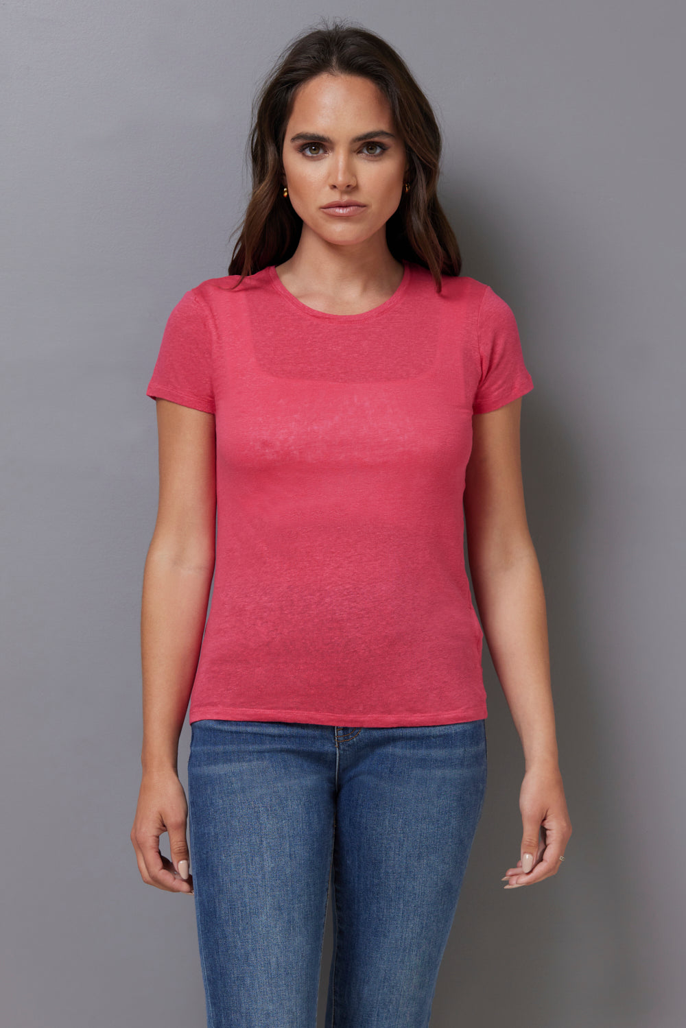 Majestic Short Sleeve Linen Crewneck in Rose Indien