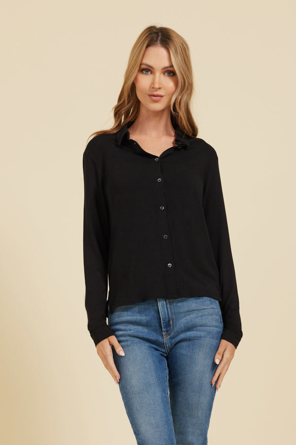 Majestic Long Sleeve Button Down in Black