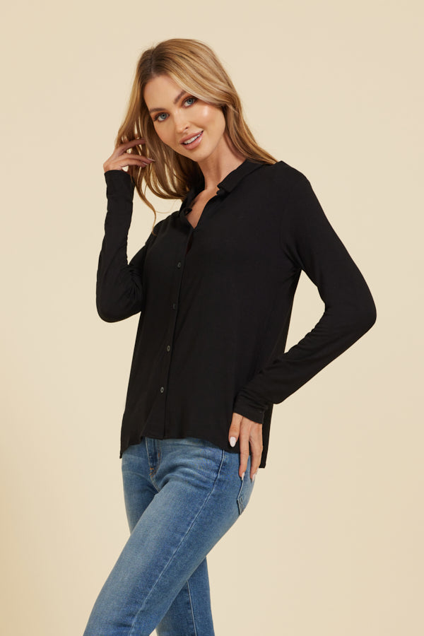 Majestic Long Sleeve Button Down in Black