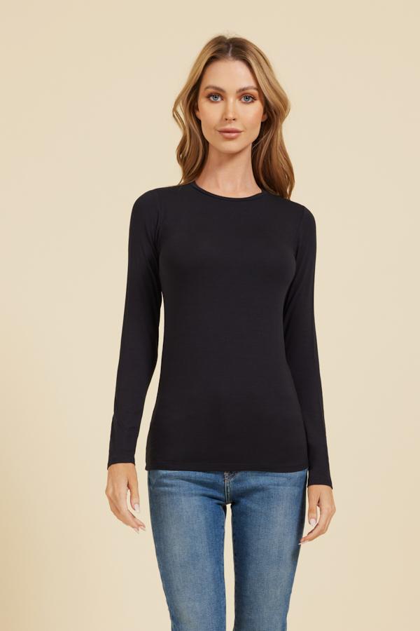 Majestic Long Sleeve Cotton/Cashmere Crewneck Tee in Navy