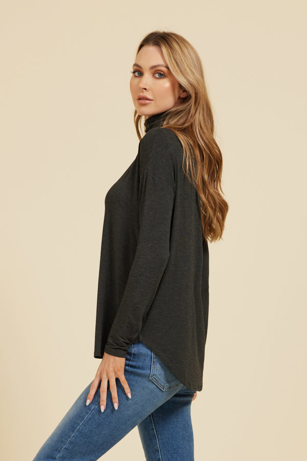 Majestic Soft Touch Semi-Relaxed Long Sleeve Drop Shoulder Turtleneck in Anthracite