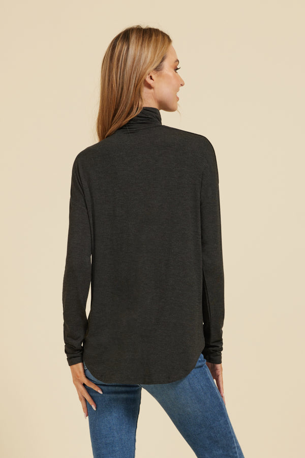 Majestic Soft Touch Semi-Relaxed Long Sleeve Drop Shoulder Turtleneck in Anthracite