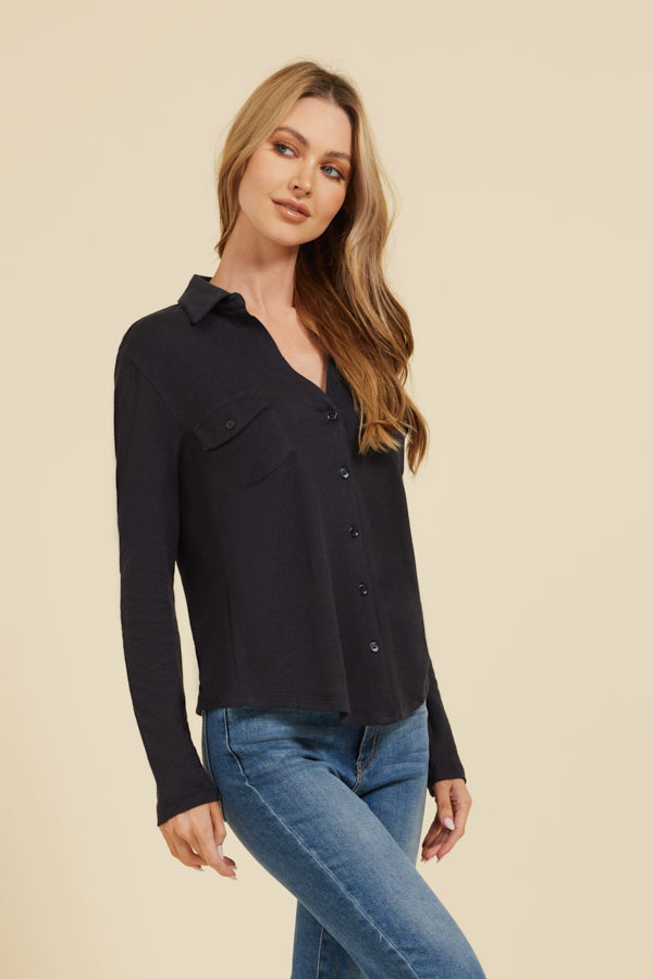 Majestic Double Face Cotton, Cashmere and Silk Pocket Shirt in Marine/Anthracite