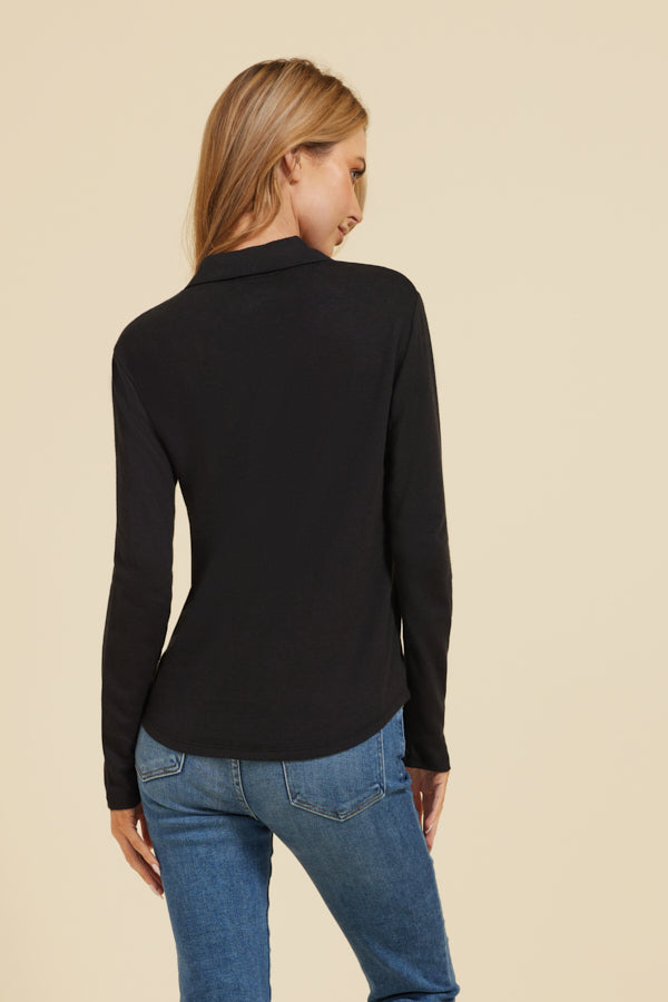 Majestic Double Face Cotton, Cashmere and Silk Pocket Shirt in Black