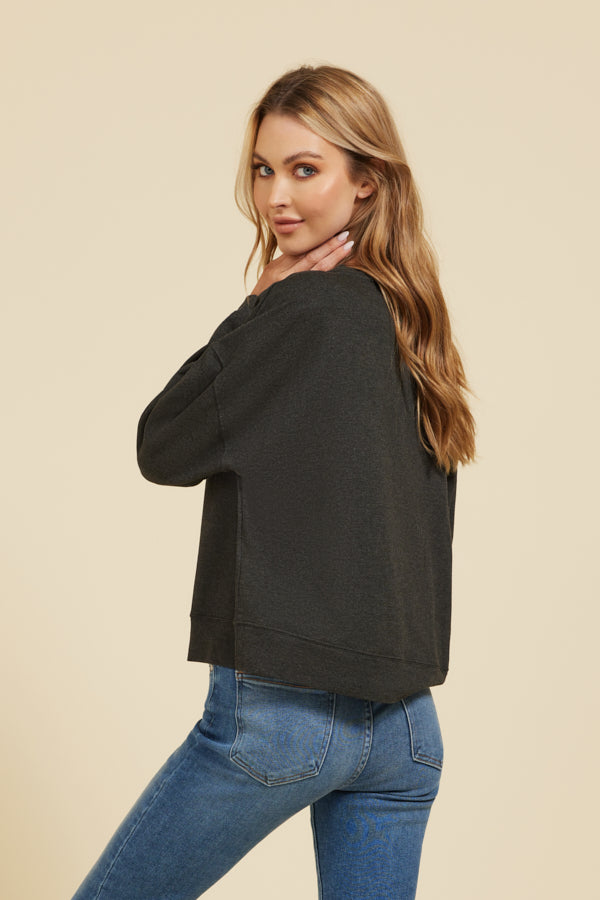 Majestic French Terry Long Sleeve Crewneck in Anthracite