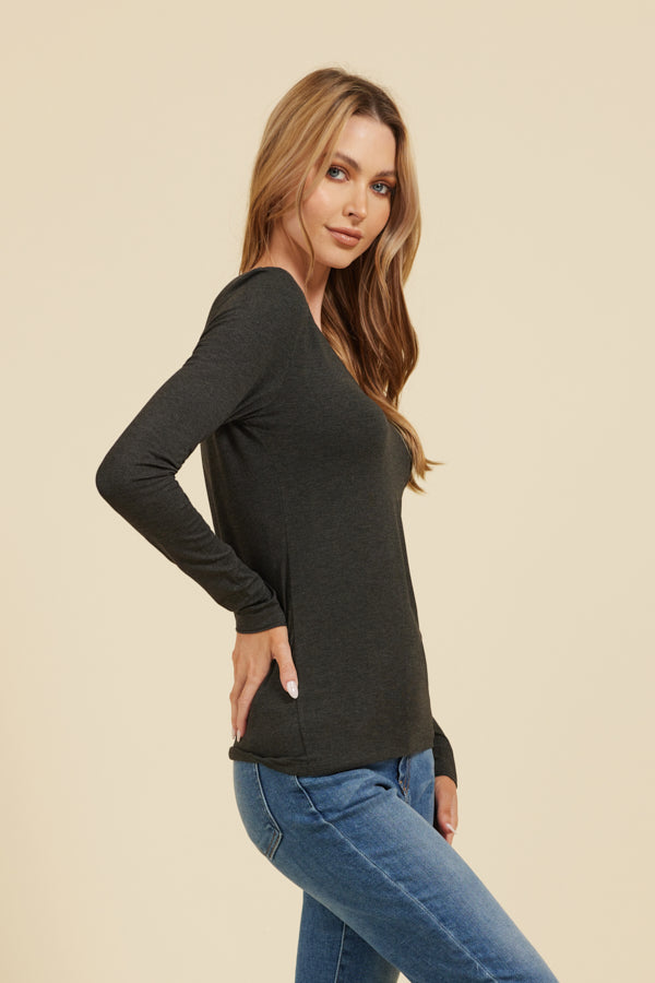 Majestic Soft Touch Long Sleeve Merrow Edge V-Neck in Anthracite