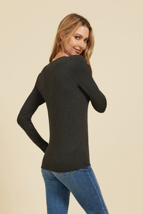 Majestic Soft Touch Long Sleeve Merrow Edge V-Neck in Anthracite