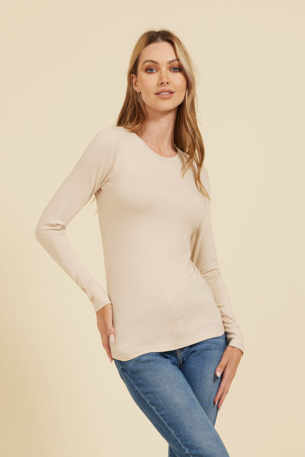 Majestic Soft Touch Long Sleeve Crewneck in Cream