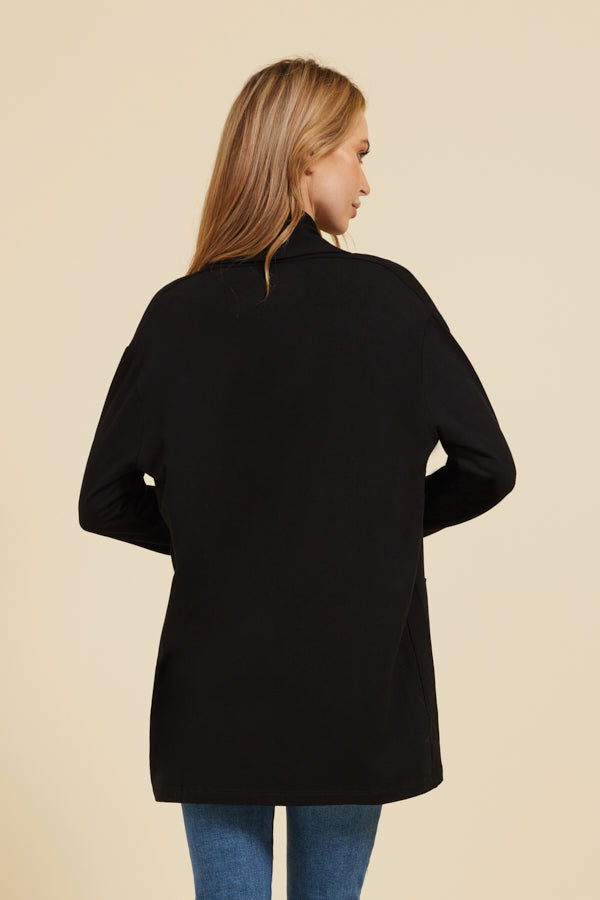 Majestic French Terry Long Sleeve Open Cardigan in Black