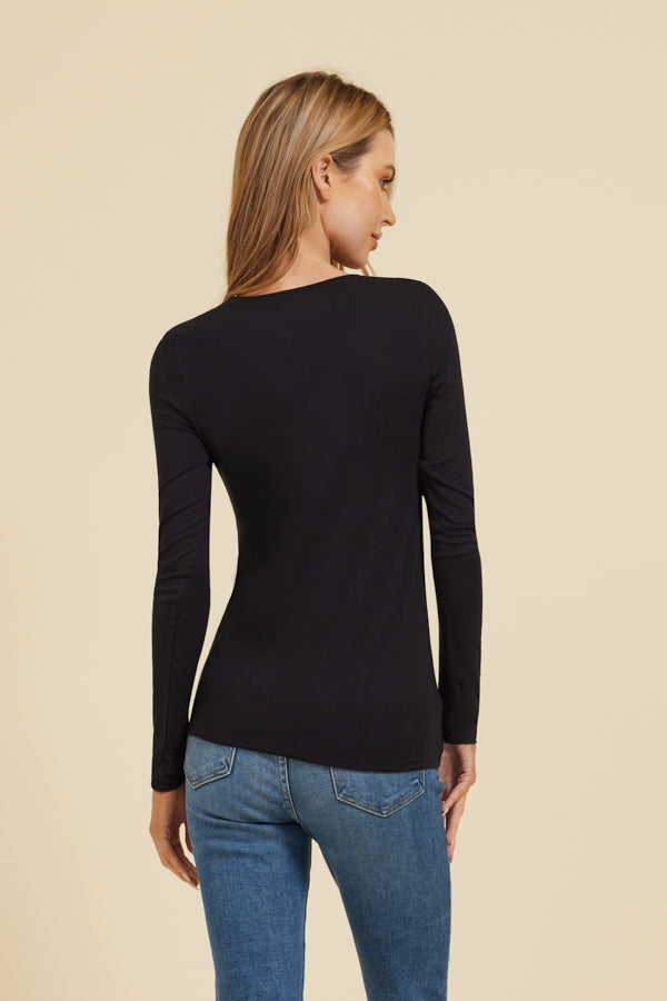 Majestic Soft Touch Long Sleeve Merrow Edge V-Neck in Marine