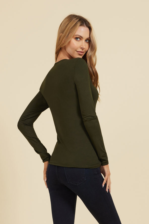 Majestic Soft Touch Long Sleeve Merrow Edge V-Neck in Deep Green