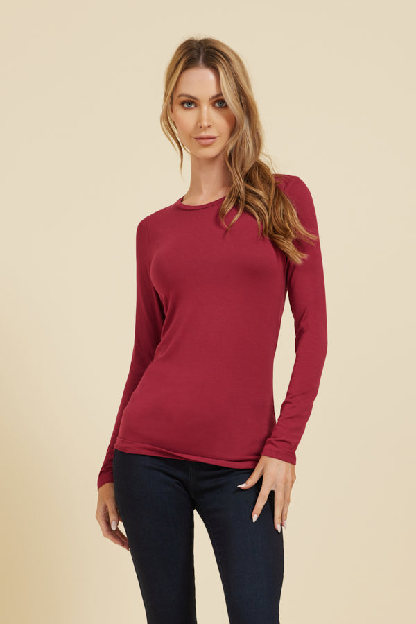 Majestic Soft Touch Long Sleeve Crewneck in Grenat
