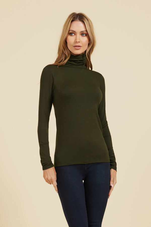 Majestic Soft Touch Long Sleeve Turtleneck in Deep Green