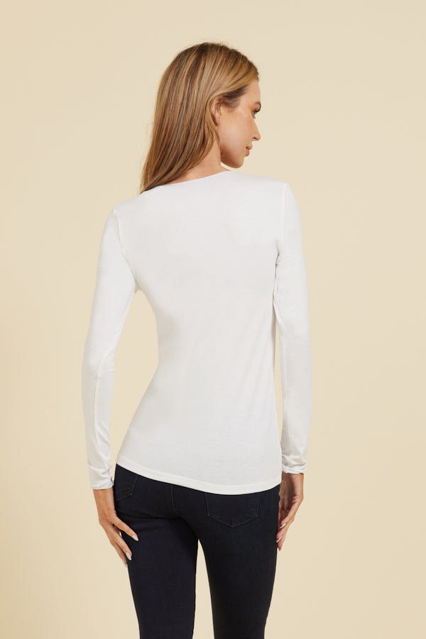 Majestic Soft Touch Long Sleeve Merrow Edge V-Neck in White