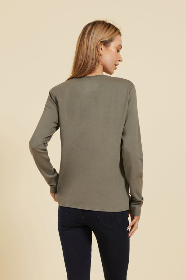 Majestic French Terry Semi-Relaxed Long Sleeve Crew in Graphite