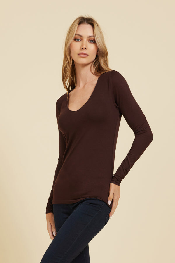 Majestic Soft Touch Long Sleeve Merrow Edge V-Neck in Aubergine