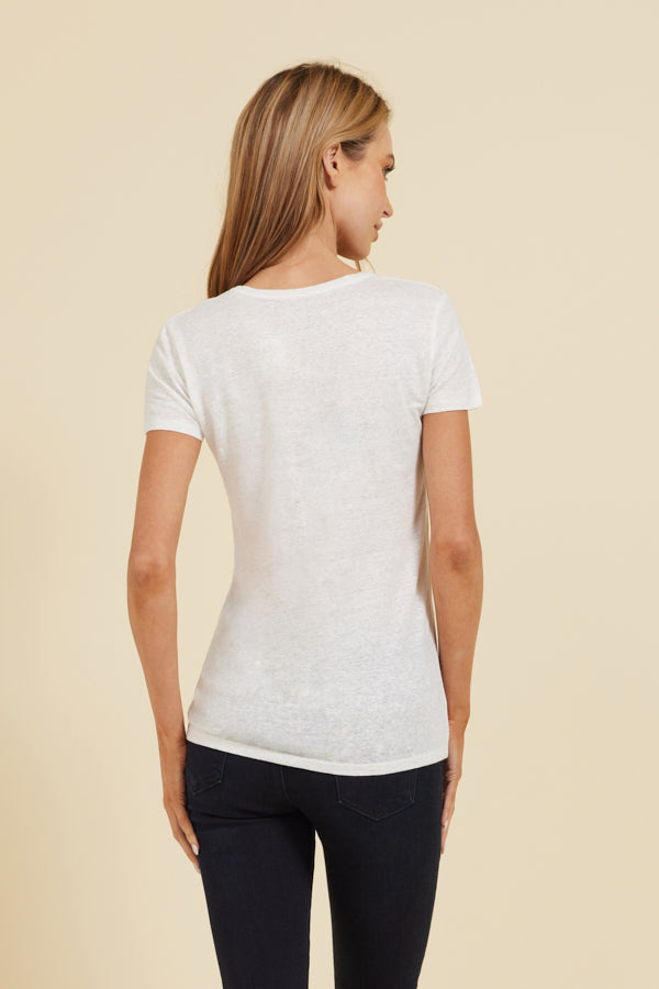 Majestic Linen Short Sleeve Crew Tee in Blanc