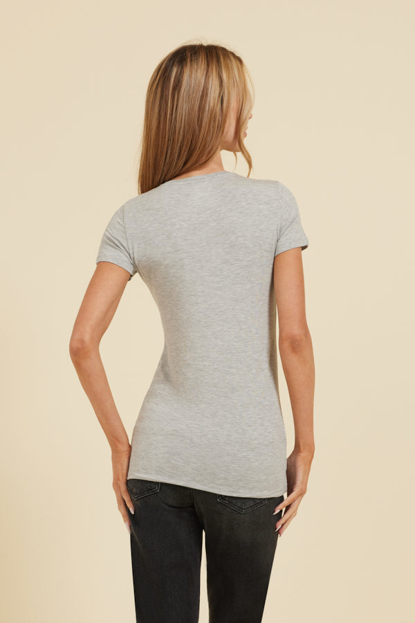 Majestic Short Sleeve Crewneck Tee with Finished Trim in Heather Grey